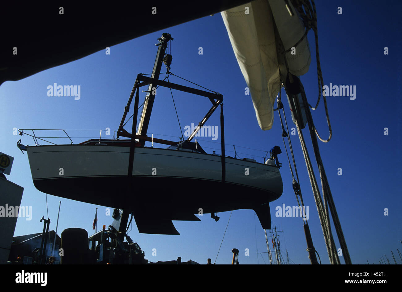 Germany, Baltic Sea*-island Fehmarn, shipyard, crane, boat, hoists, Baltic sea, island, dock, dry-dock, ship, motorboat, repair, maintenance, control, ship-construction, weigh-crane, economy, ship-construction, outside, Stock Photo