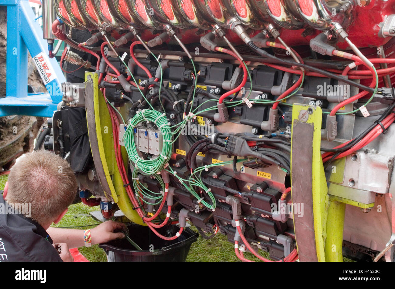 complex ignition system on a multi Allison engined tractor puller Stock Photo