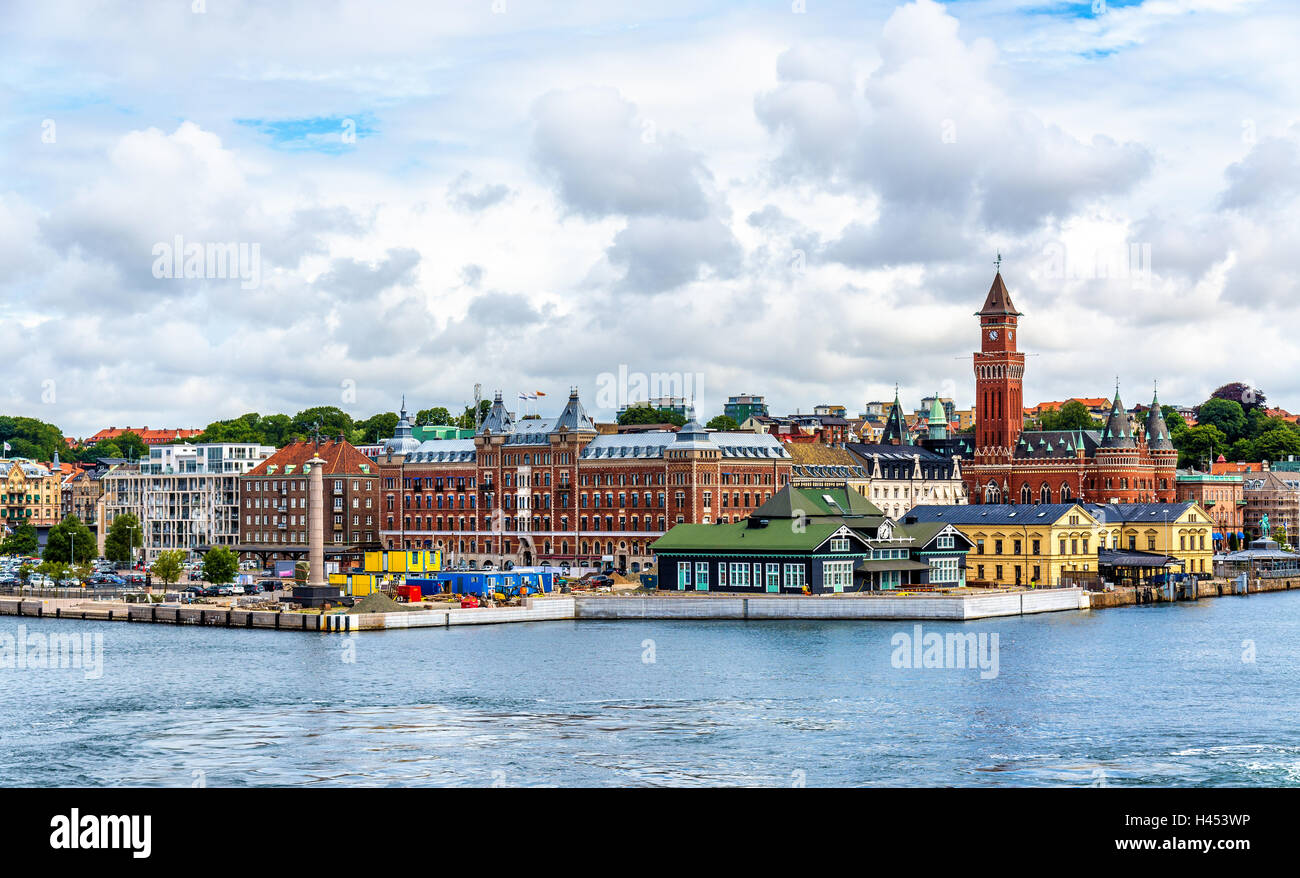 View of the city centre and the port of Helsingborg in Sweden Stock Photo