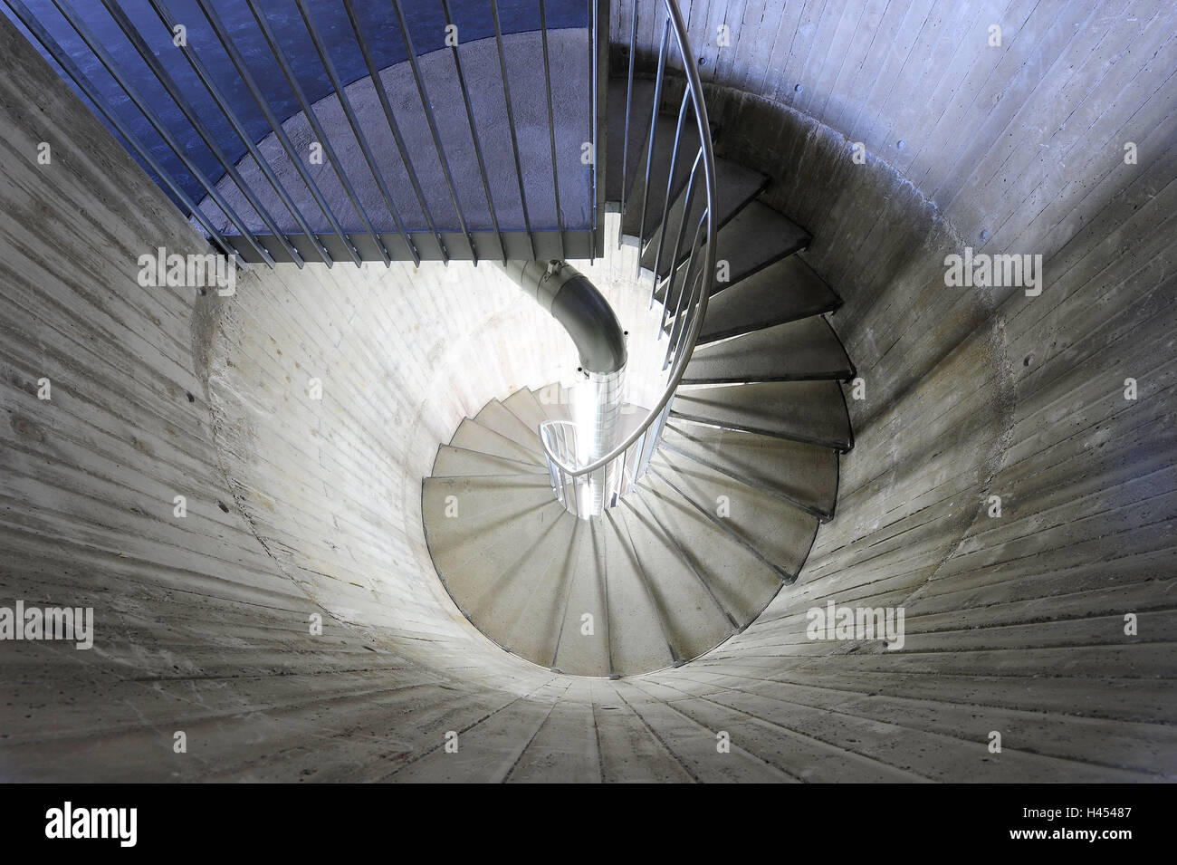 Spiral staircase, concrete, detail, Karwendelgebirge, nature information centre, 'telescope', structure, architecture, Mittenwald, nature-info centre, 'gigantic telescope', tube, information centre, tourist attraction, stairs, railing, sinuously, curved, Stock Photo