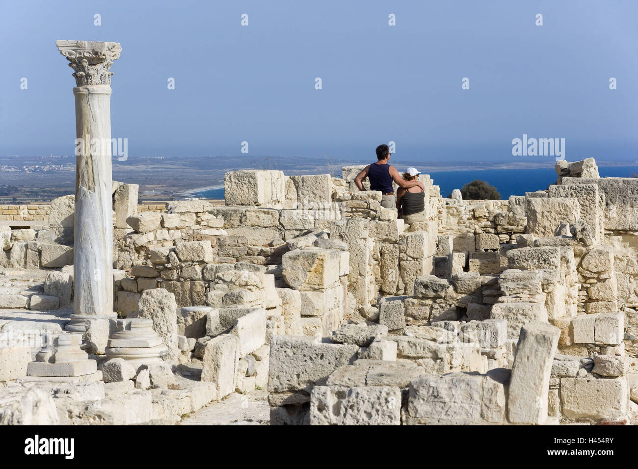 Cyprus, in Greek, Kourion, excavation site, ruins, pillar, tourist, Stock Photo