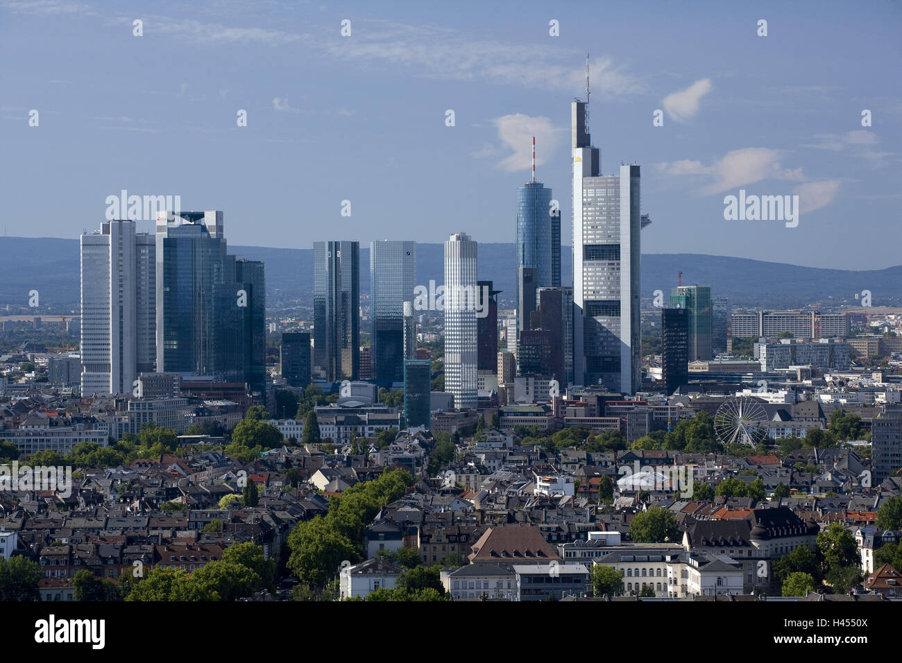 Germany, Hessen, Frankfurt on the Main, town view, skyline, town, city, metropolis, financial metropolis, architecture, houses, buildings, high rises, high-rise office blocks, office buildings, outside, residential houses, urban, urbane, Stock Photo