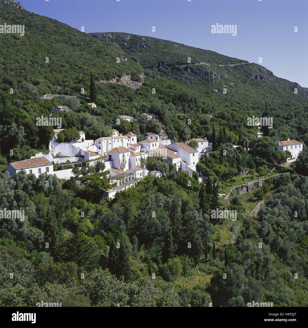 Portugal, Parque Natural there Arrabida, Convento Francescano Tu Arrabida, Europe, destination, nature reserve, nature, national park, vegetation, botany, place of interest, outside, deserted, scenery, convention, building, architecture, Stock Photo