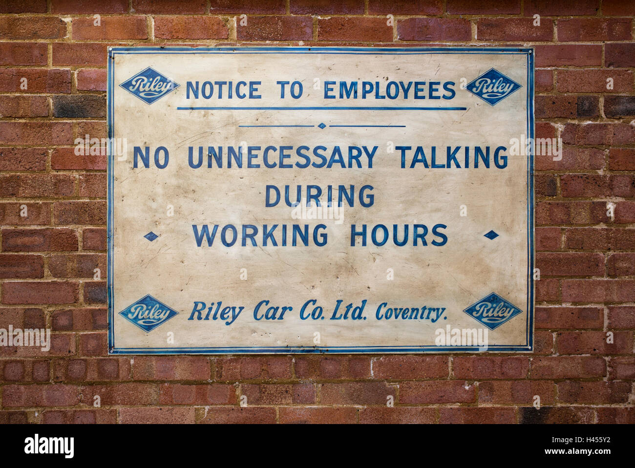 Riley workshop employees sign at Bicester Heritage Centre. Oxfordshire, England Stock Photo