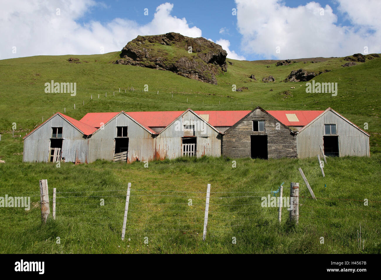 Iceland, hill, meadow, sheepfolds, old, Stock Photo