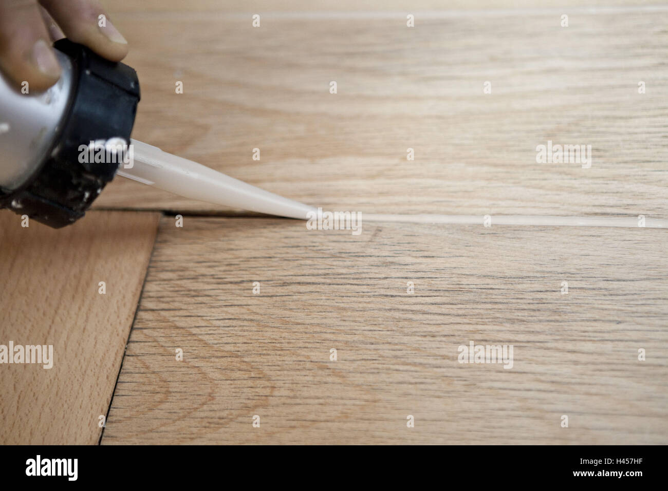 Grouting of wooden floor planks Stock Photo Alamy