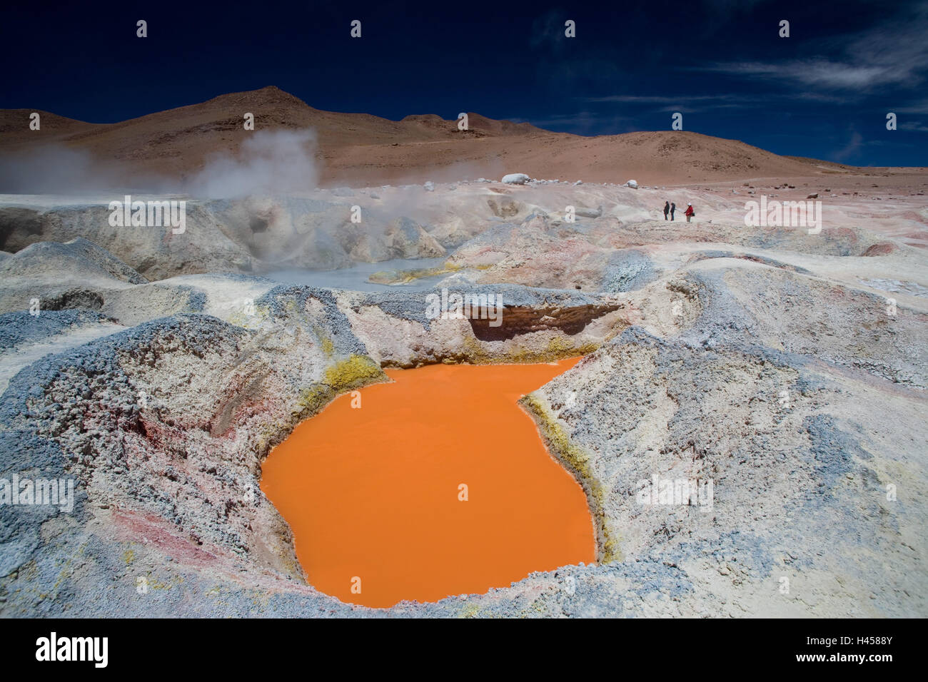 Bolivia, province of Uyuni, Altiplano, highland, 4800 m, thermal area, 'Sol de Manjana', Fumarole, hot mud sources, colours, minerals, Stock Photo
