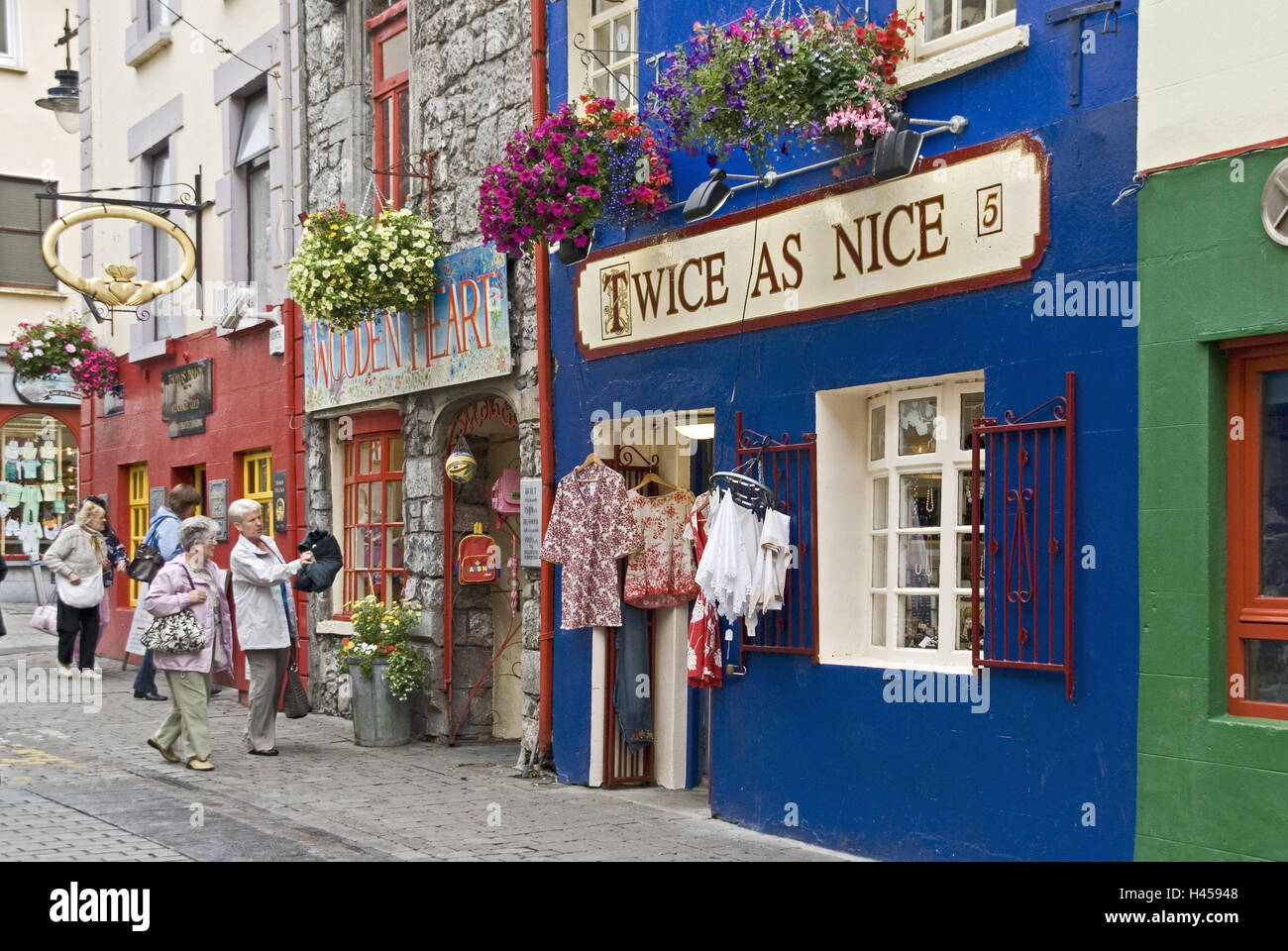 Ireland, Galway, Old Town, shops, outside, tourists Stock Photo Alamy