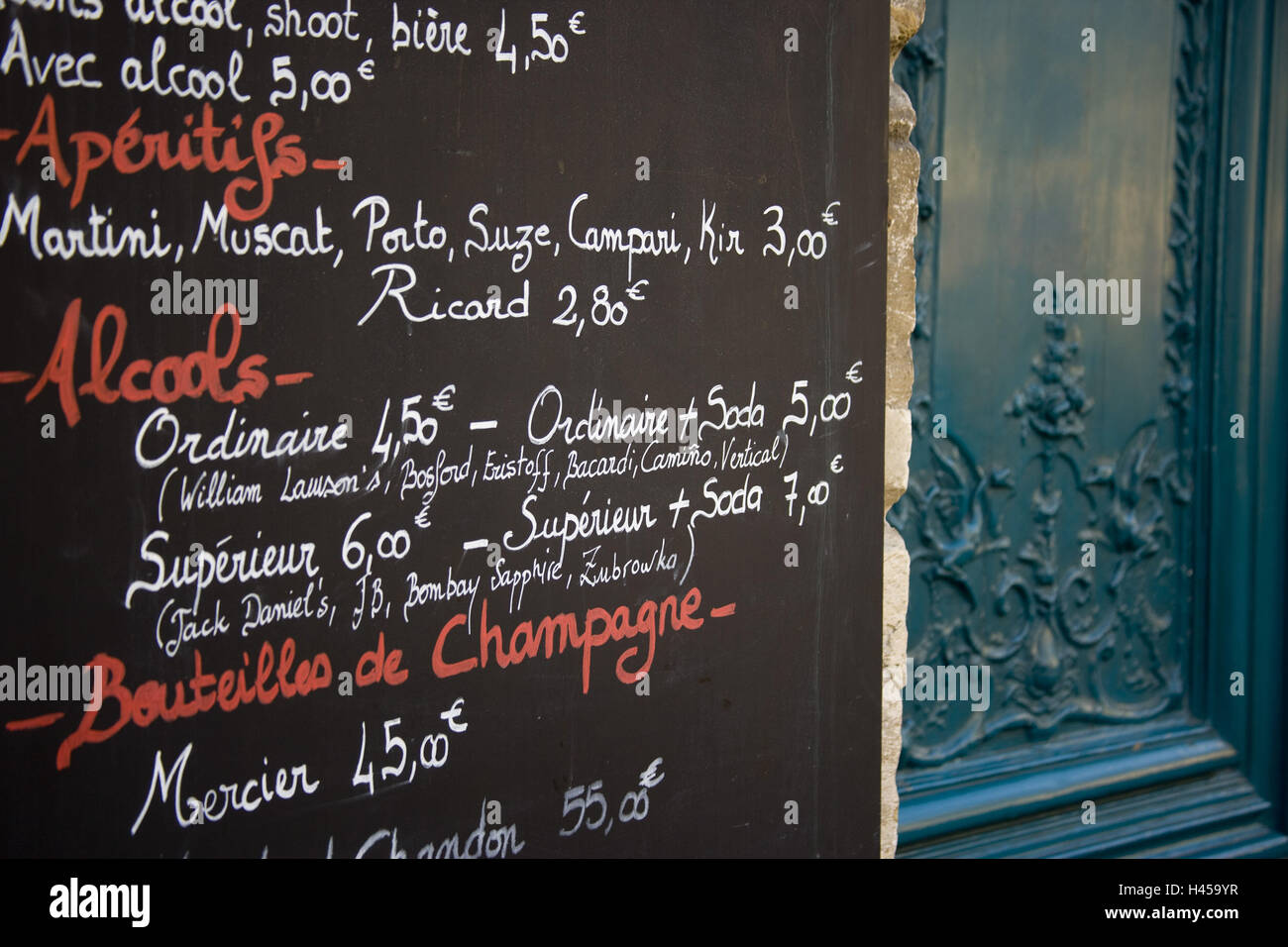 Drink notice board, restaurant, Paris, France, Stock Photo