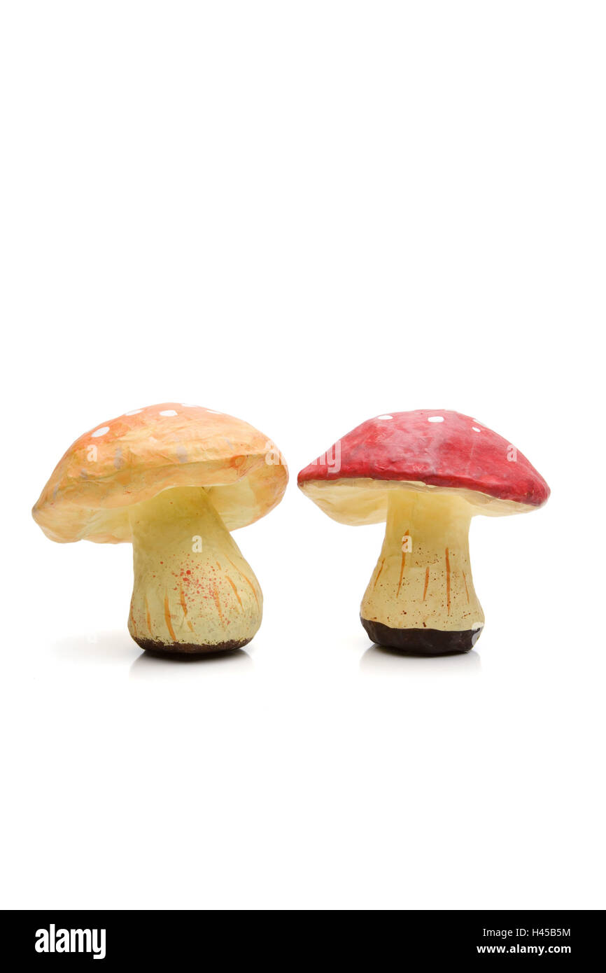 Fly agarics, two, artificial, Stock Photo