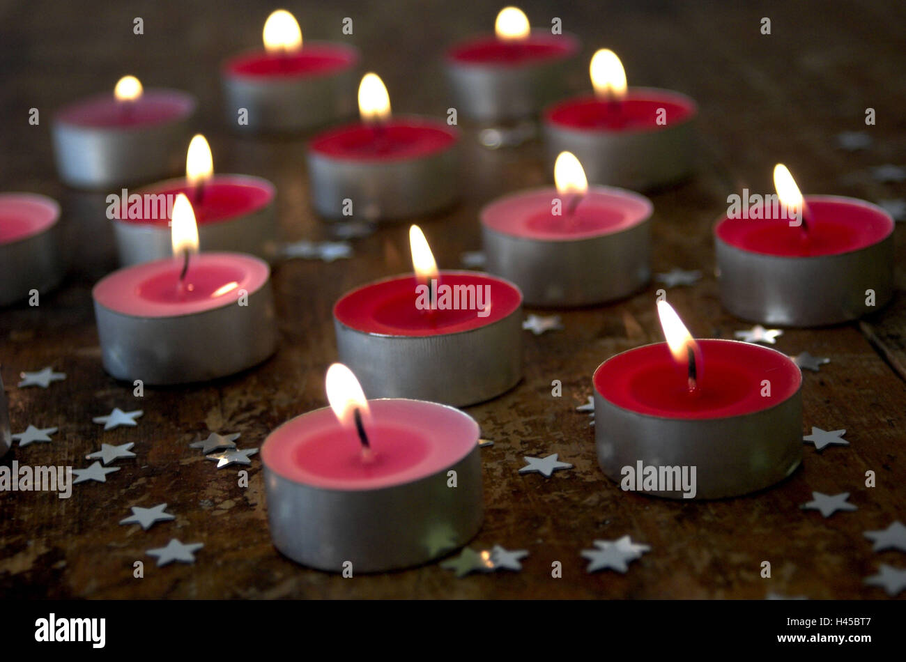 Tea lights, red, burn, detail, blur Stock Photo Alamy