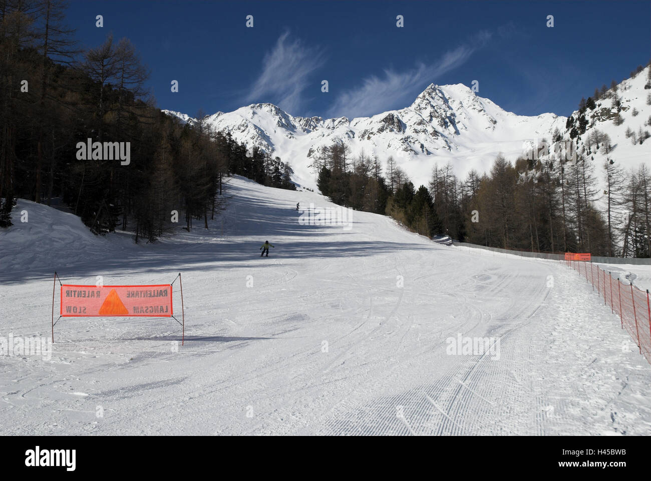 Ski runway, departure, danger sign, Stock Photo