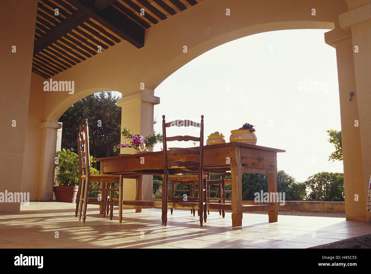 Terrace Roofs Table Chairs Terrace Table Outside Mediterranean Stock Photo Alamy