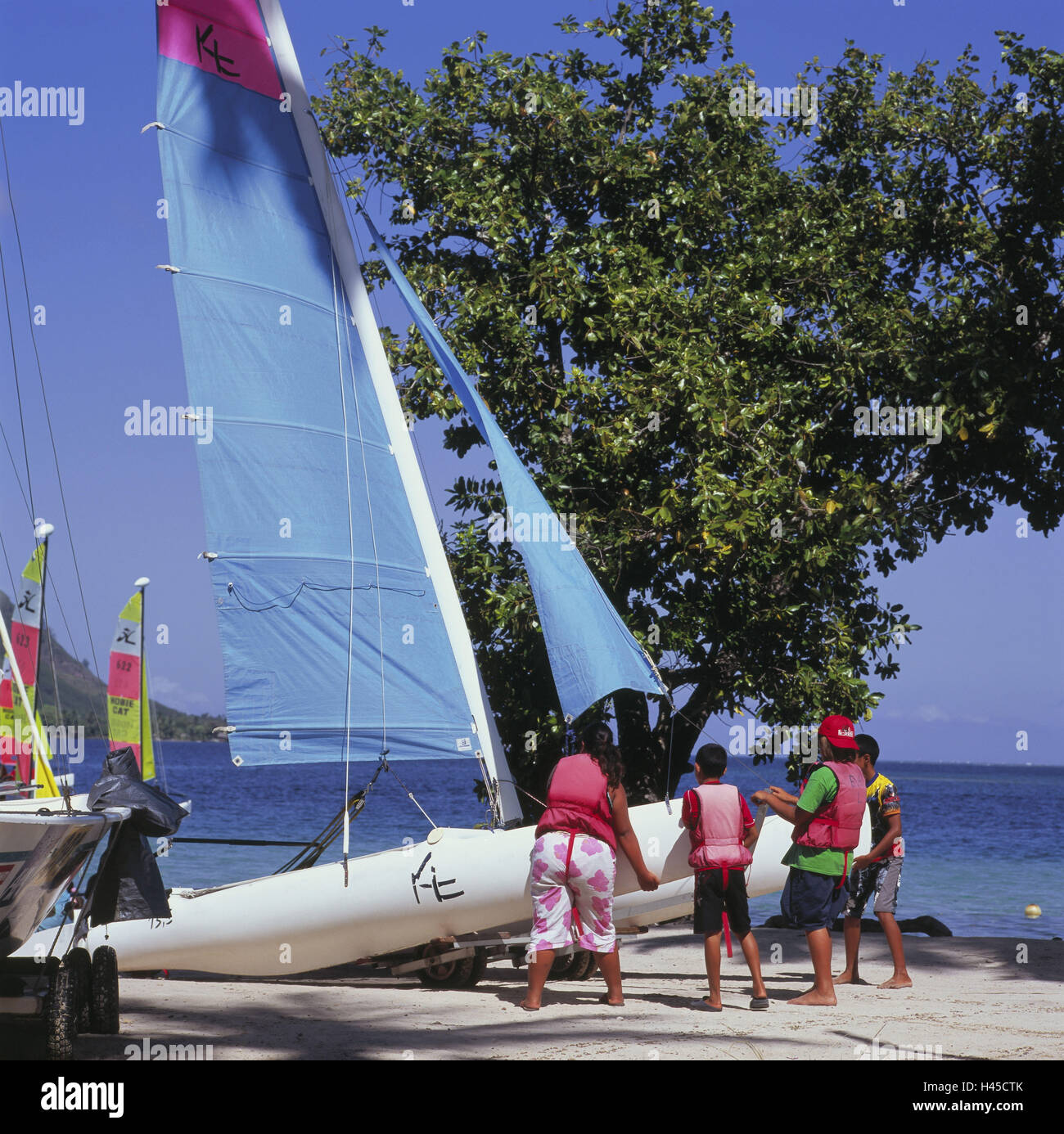French Polynesia, Moorea, Baia Tu Cook, beach, sailing school, island