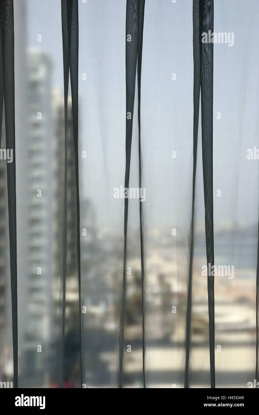 Israel, Tel Aviv, window, curtains, films, view, high rises, detail