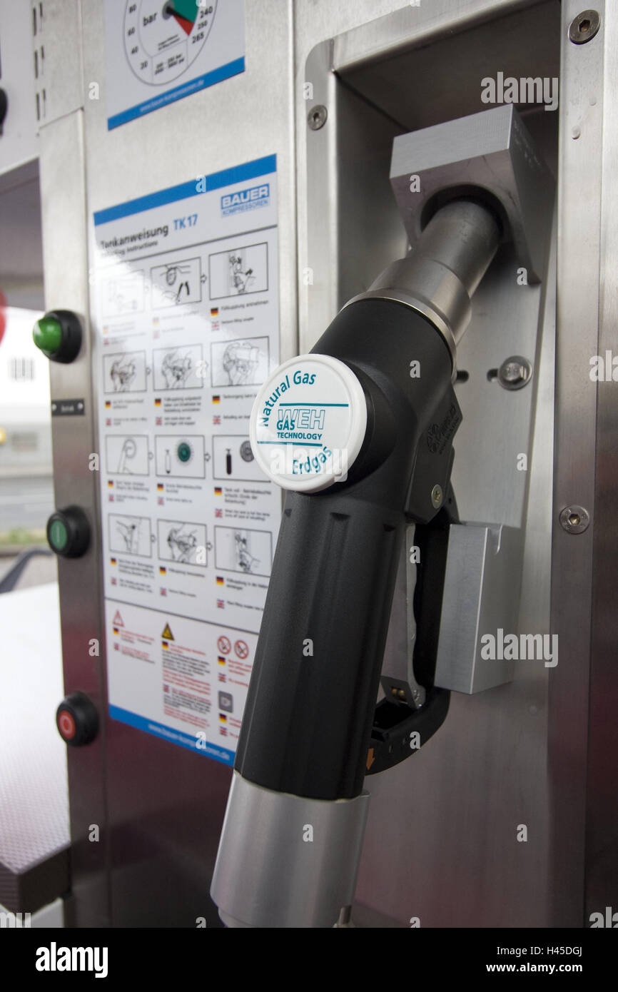 Filling station, petrol pump, natural gas, detail, natural gas filling station, natural gas filling station, natural gas petrol pump, Zapfhahn, energy prices, energy, alternatively, environment, ecology, fuel, nozzle, raw material, cleanly, environmentally friendly, Stock Photo