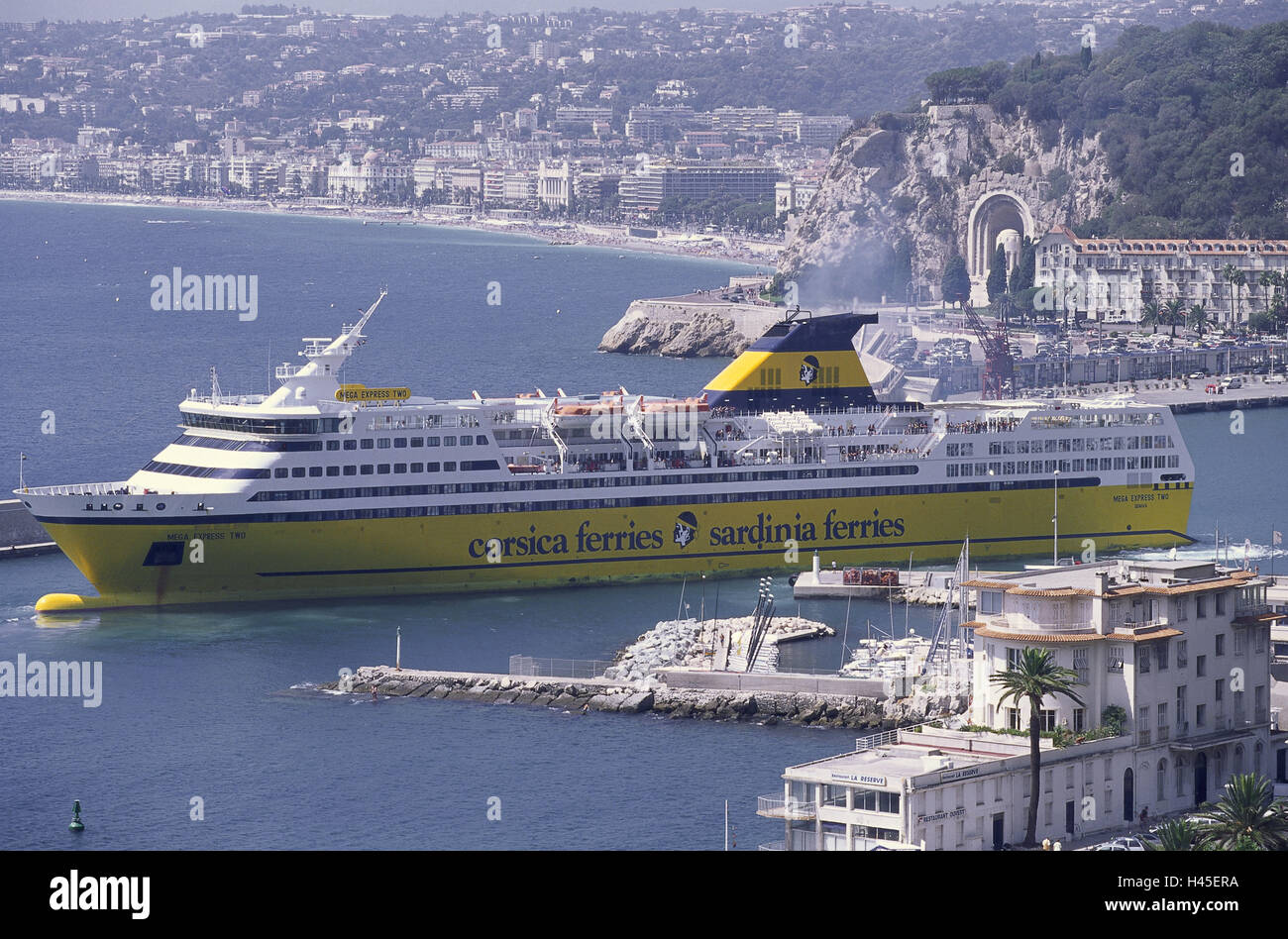 France, Nice, harbour, ferry, port, the Mediterranean Sea, navigation, ship, departure, tourism, means transportation, Stock Photo