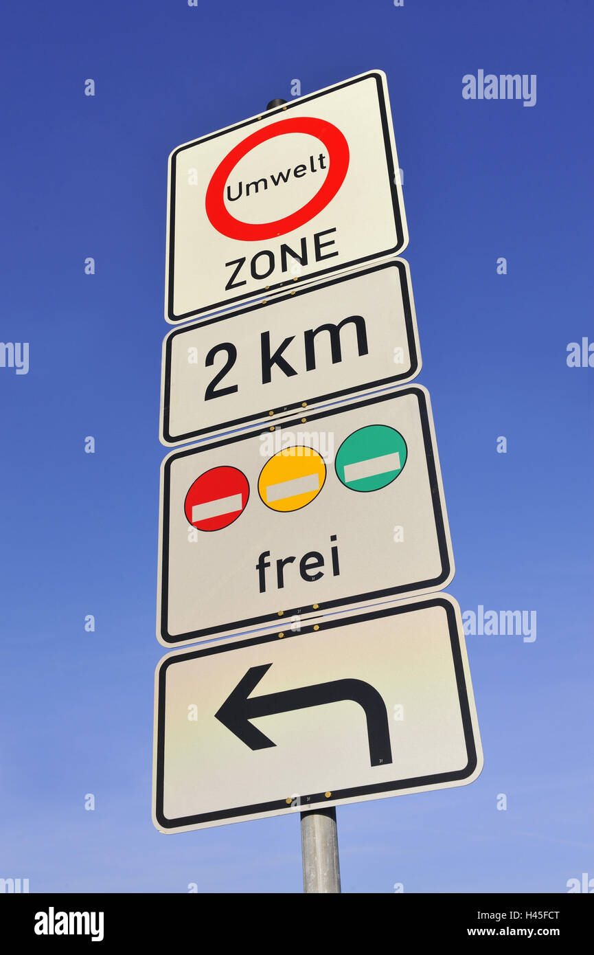 Environmental zone, signs, town traffic, Stock Photo
