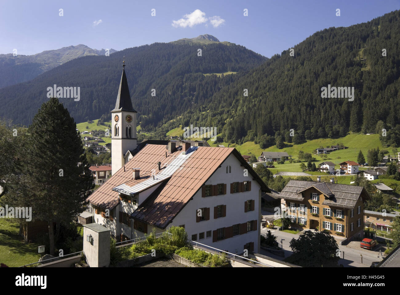 Austria, Montafon, Gaschurn, local view, church, Stock Photo