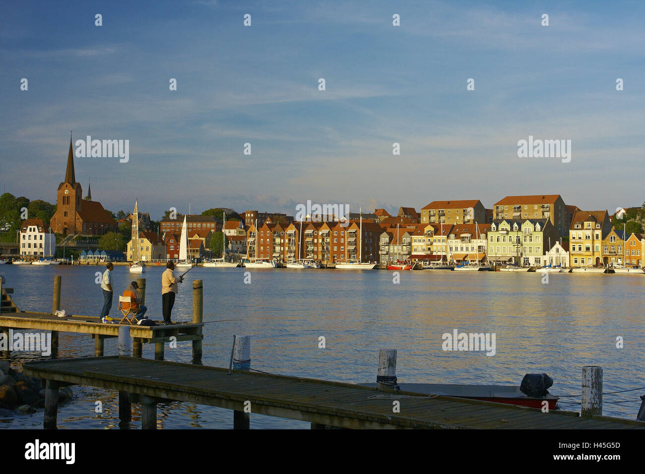 Denmark, Jutland, Soenderborg, angler, harbour pier, Stock Photo