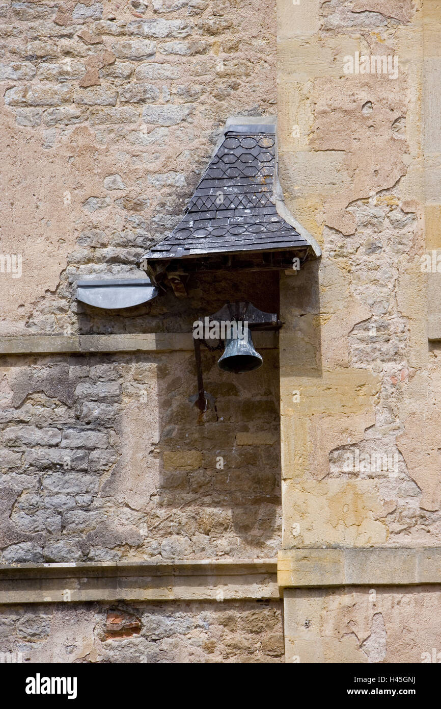 France, Bourgogne, Saone-et-Loire, Charolles, La Clayette, Corbigny, Chateau de Dree, facade, detail, bell, Stock Photo