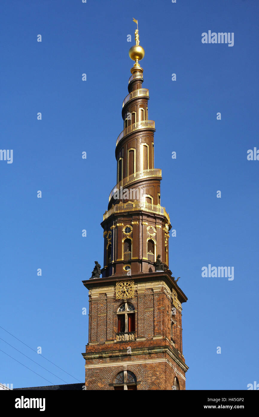Denmark, Copenhagen, steeple, 'Vor Frelsers Kirke', part town ...