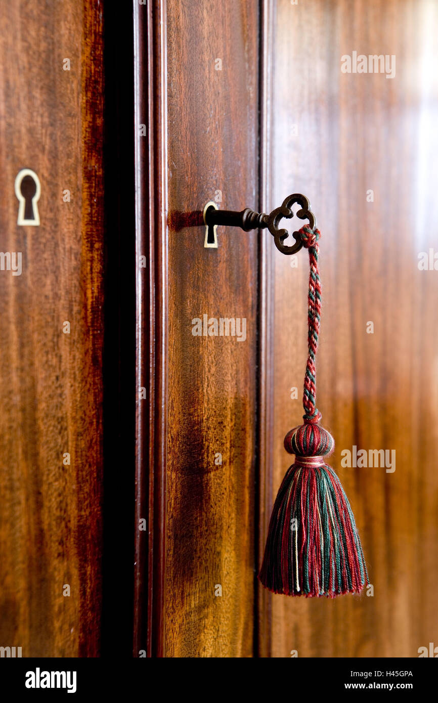 Wardrobe Door Closed Key Tassel Nostalgic Detail Stock Photo
