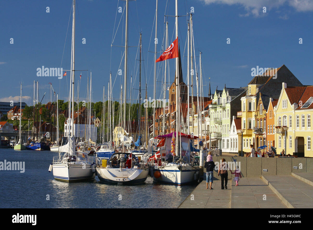 Denmark, Jutland, sailboats, harbour, houses, colourful