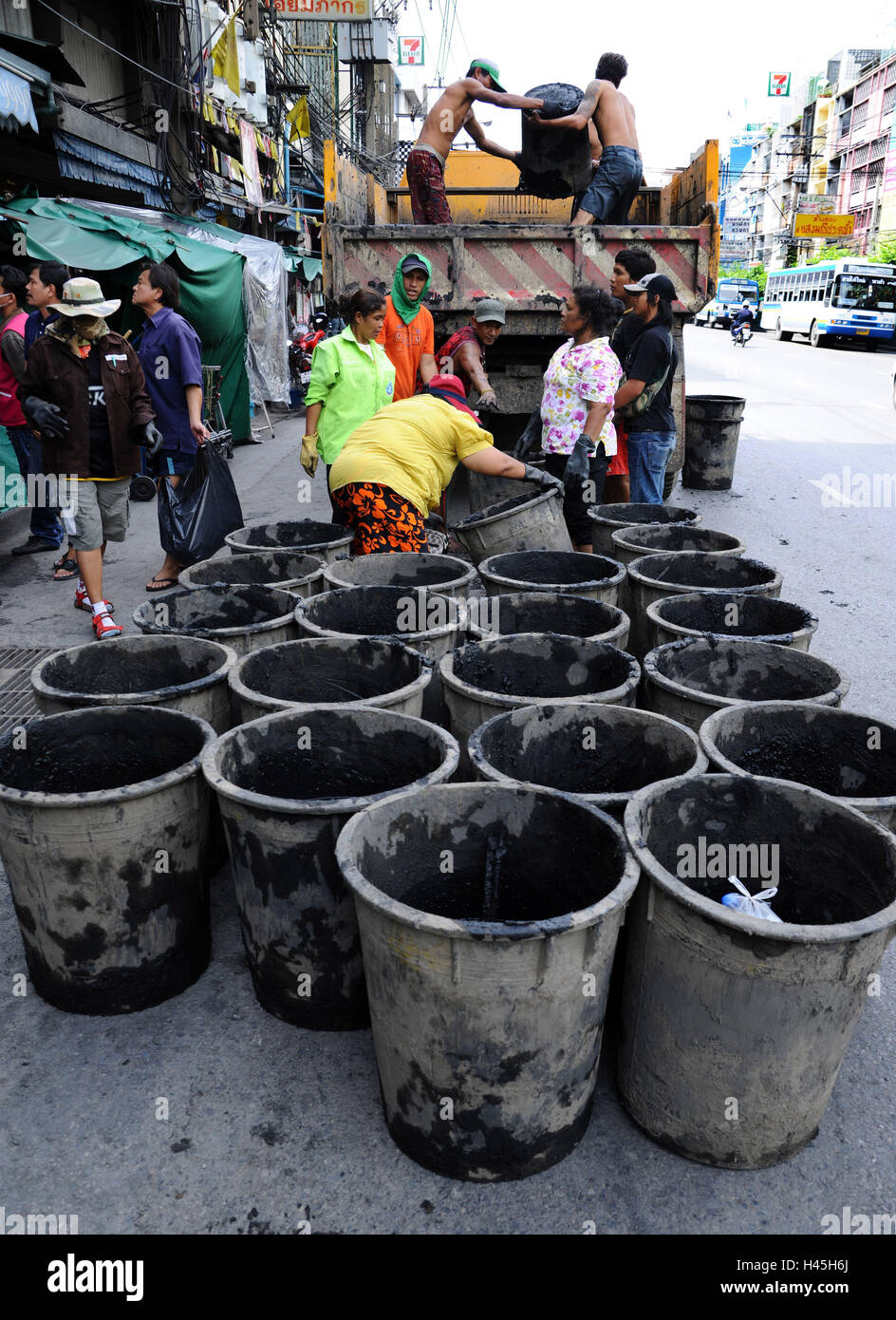 Thailand, street, waste disposal, workers, people, young, waste, truck