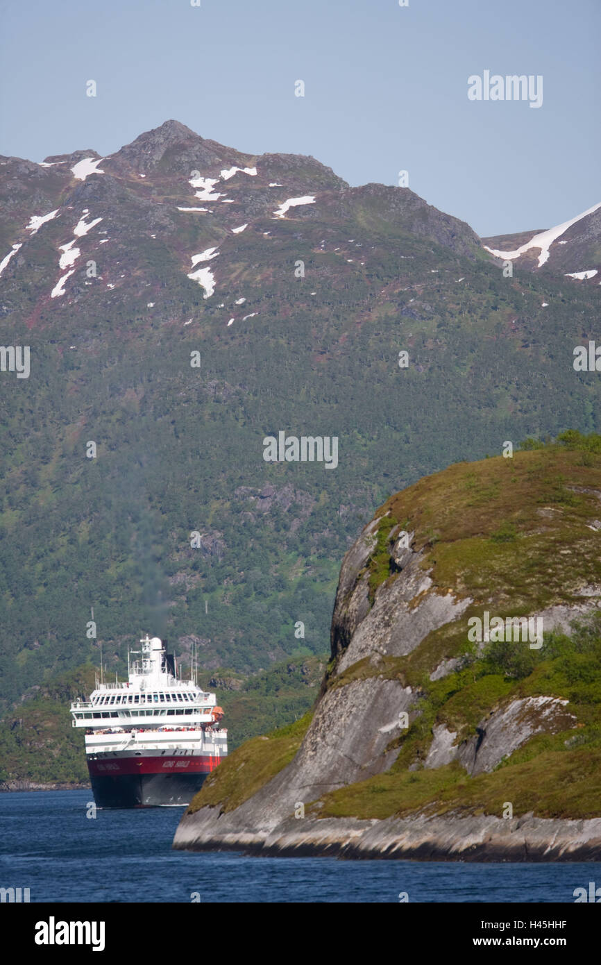 Norway, northern country, Hurtigruten (ships), Raftsund, troll fjord, 'MS Kong Harald', Stock Photo