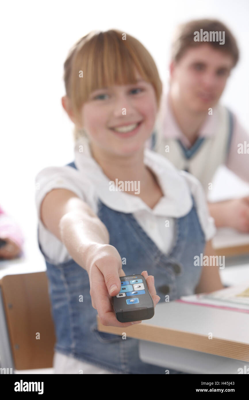 Schoolboy, classroom, lessons, Voting system, Stock Photo