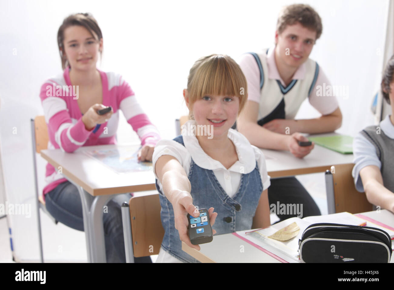 Schoolboy, classroom, lessons, Voting system, Stock Photo