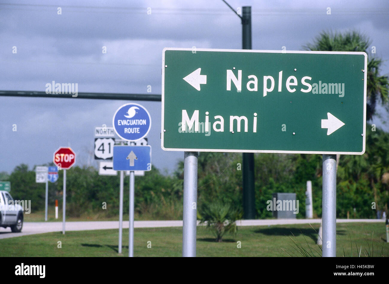 The USA, Florida, road sign, directions, Naples, Miami, North America, Südflorida, destination