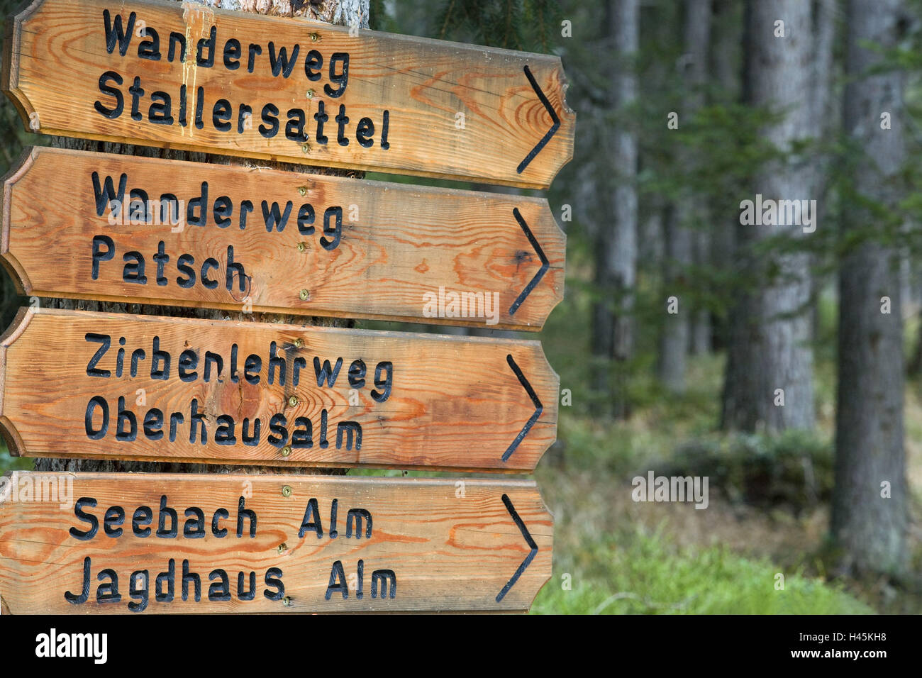 Austria, Tyrol, Osttirol, signpost, footpaths, Stock Photo