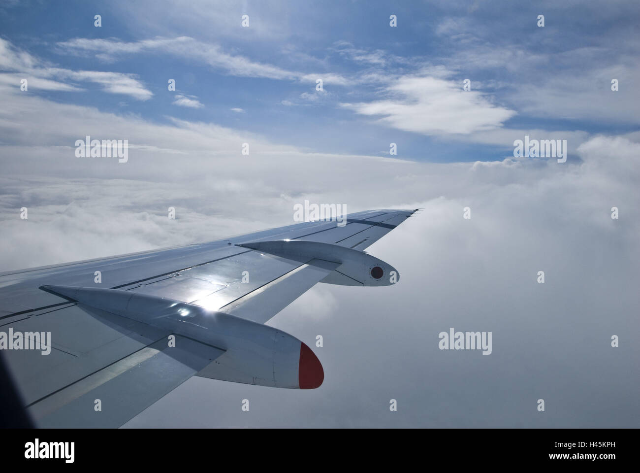 Airplane, detail, wing, clouds, aerofoil, Stock Photo