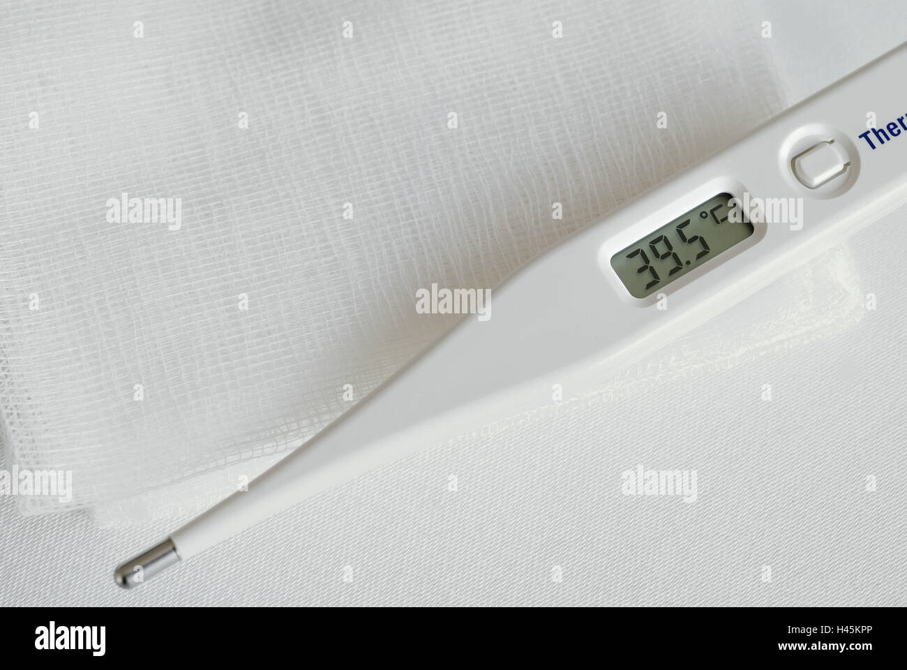 Clinical thermometer 39.5 degrees, detail, Stock Photo