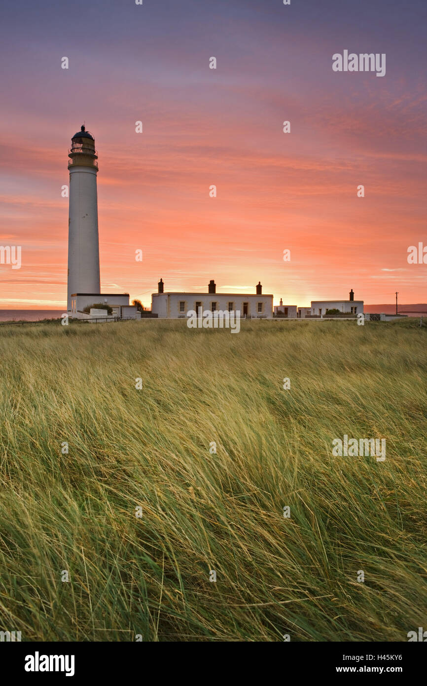 Great Britain, Scotland, Barns Ness, lighthouse, afterglow, Stock Photo