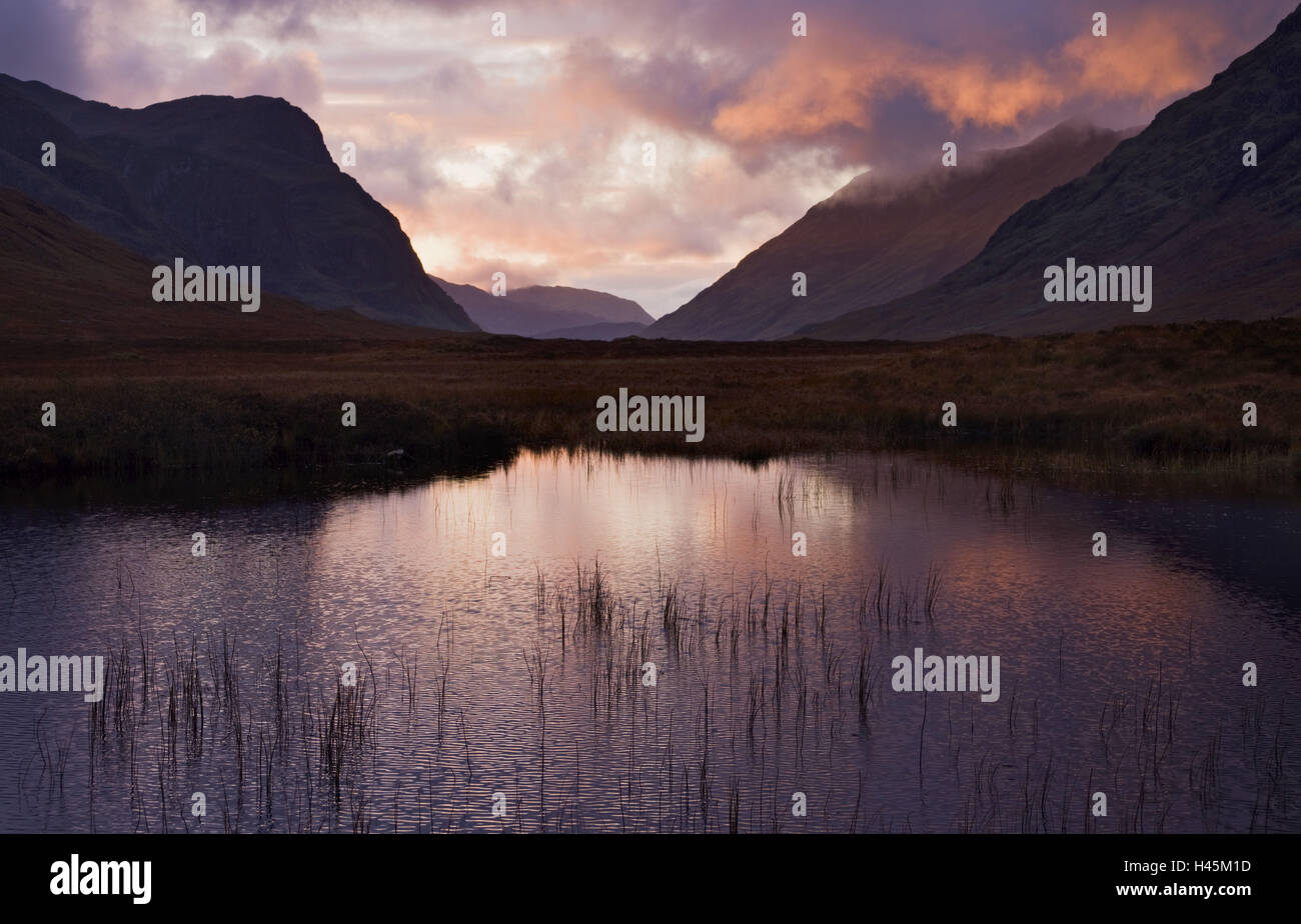 UK, Scotland, Highlands, Invernessshire, Glen Coe, evening mood, Stock Photo