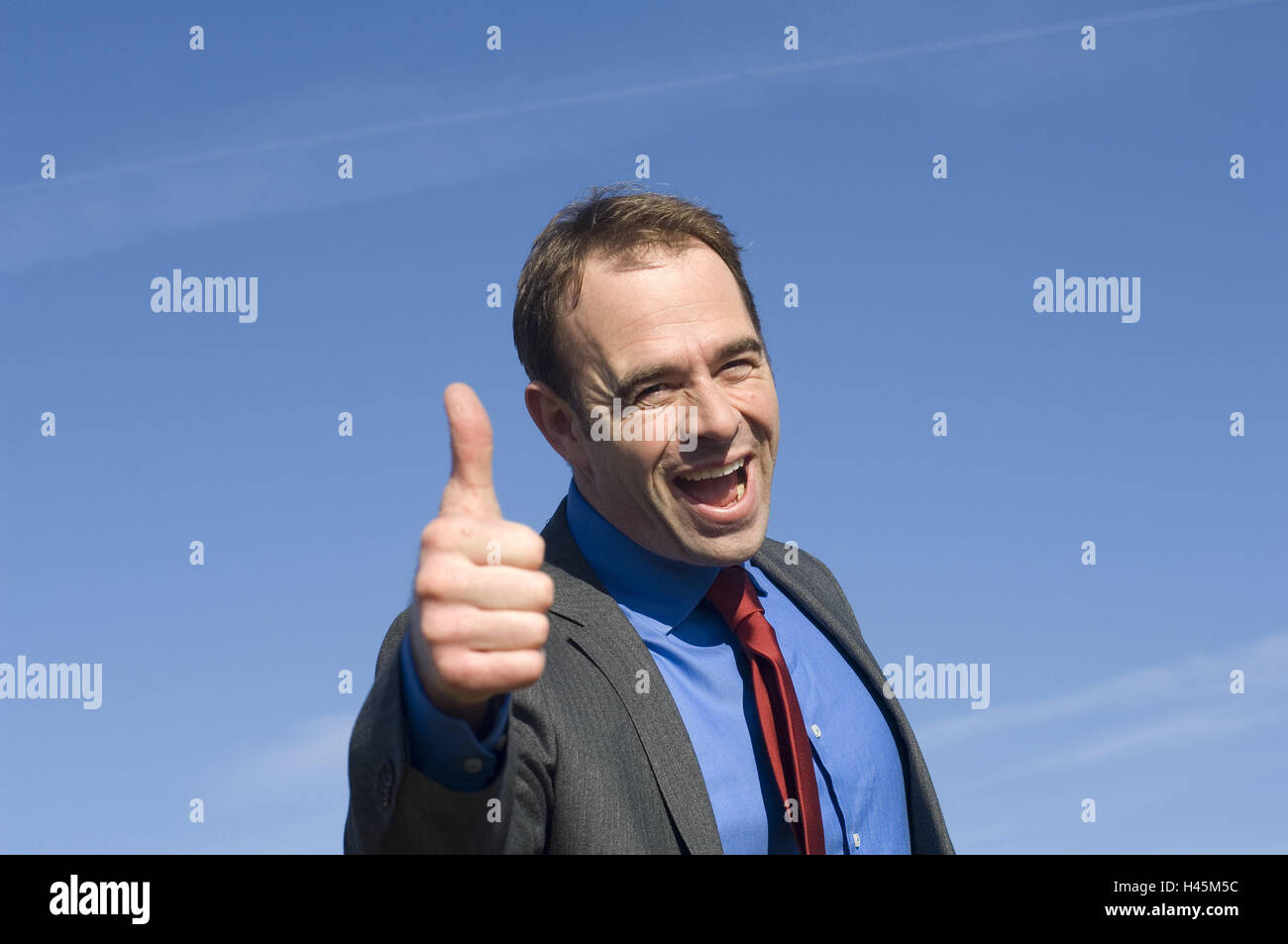 Businessman, smile, gesture, pollex high, portrait, man, man's portrait, business, positively, tuning, expression, laugh, joy, success, successfully, sign language, hand figure, OK, Stock Photo