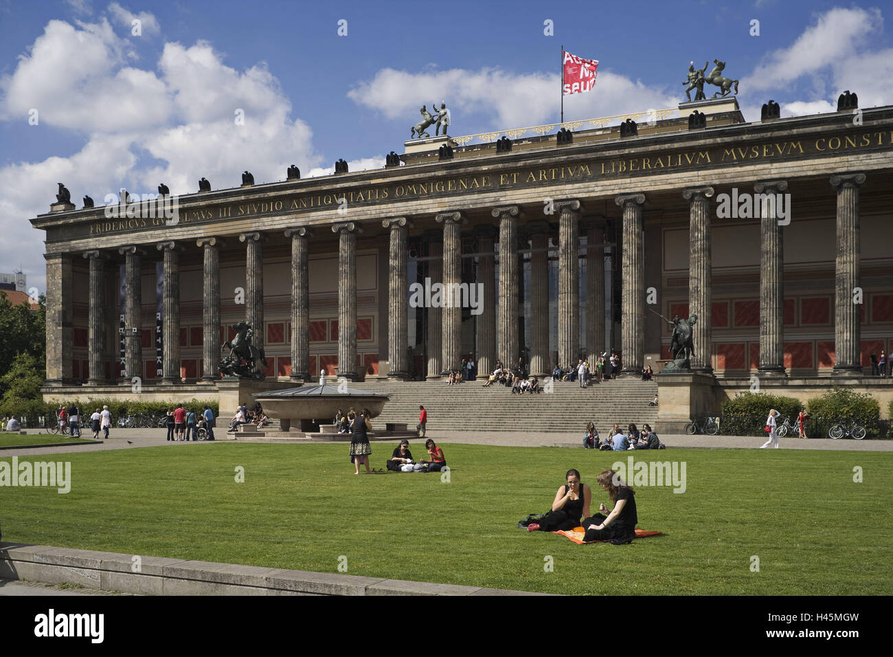 Germany, Berlin, old museum, castle square, tourist, no model release, town, capital, architecture, building, museum building, museum island, Berlin middle, pillars, place of interest, person, outside, tourism, summer, Stock Photo