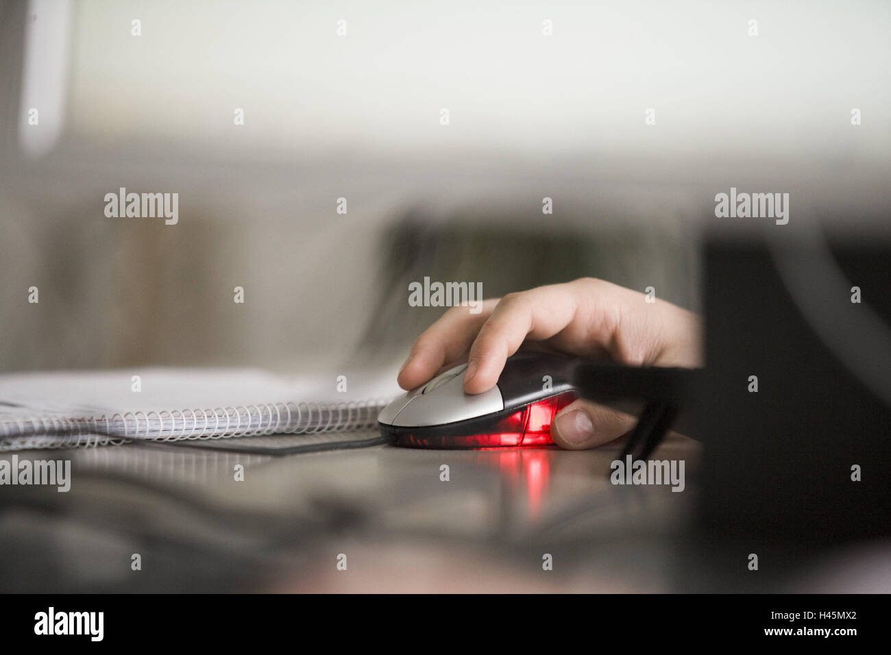 Man, detail, hand, computer mouse, fuzziness, Stock Photo