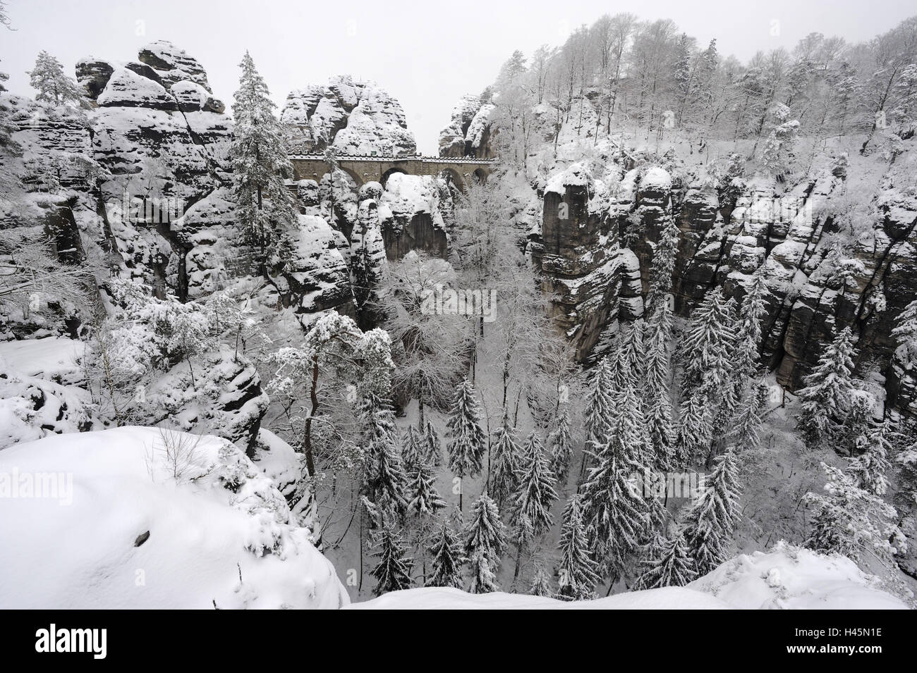 Nationwide park Saxon Switzerland, Elbsandsteingebirge, bastion, winter, Stock Photo
