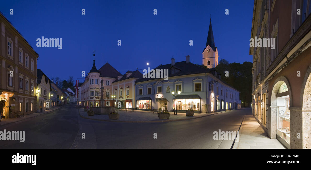 Austria, Styria, Windischgarsten, main square, lights, evening, Stock Photo