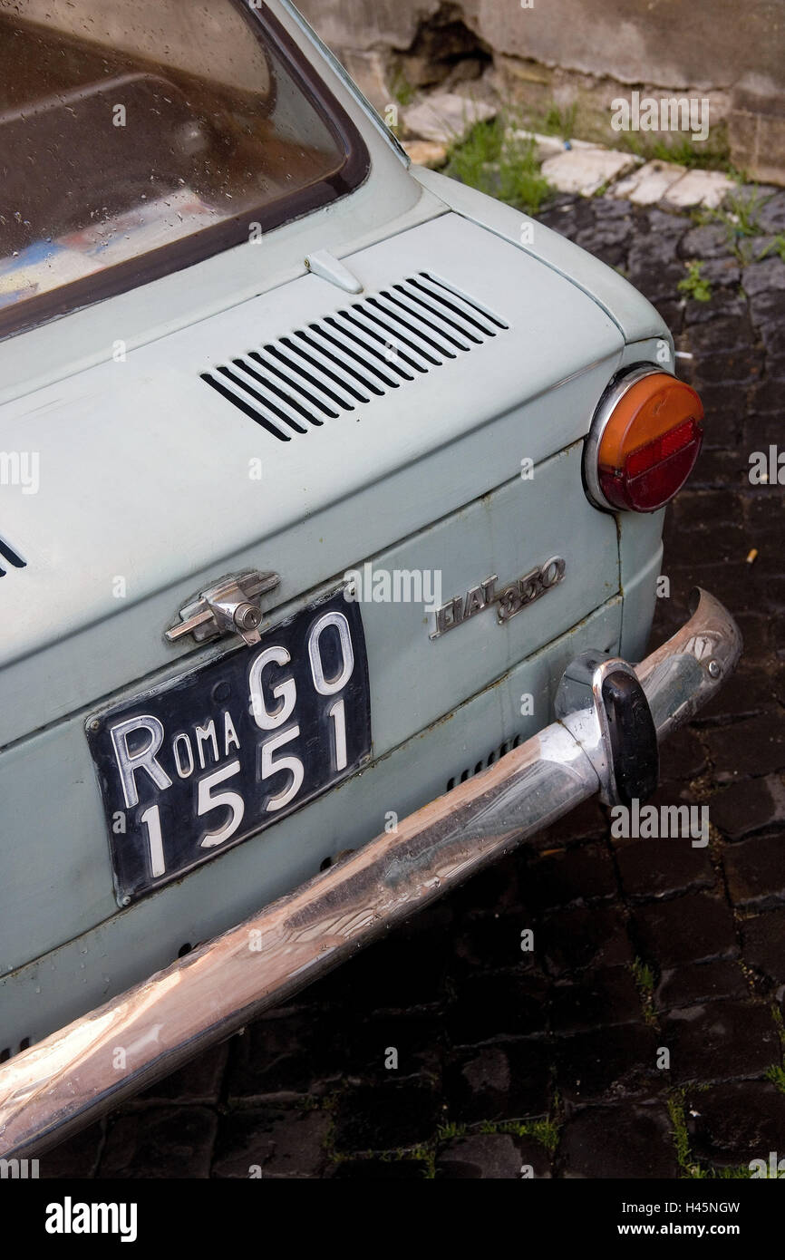 Fiat 850, detail, rear, Trastevere, Rome, Italy, Stock Photo