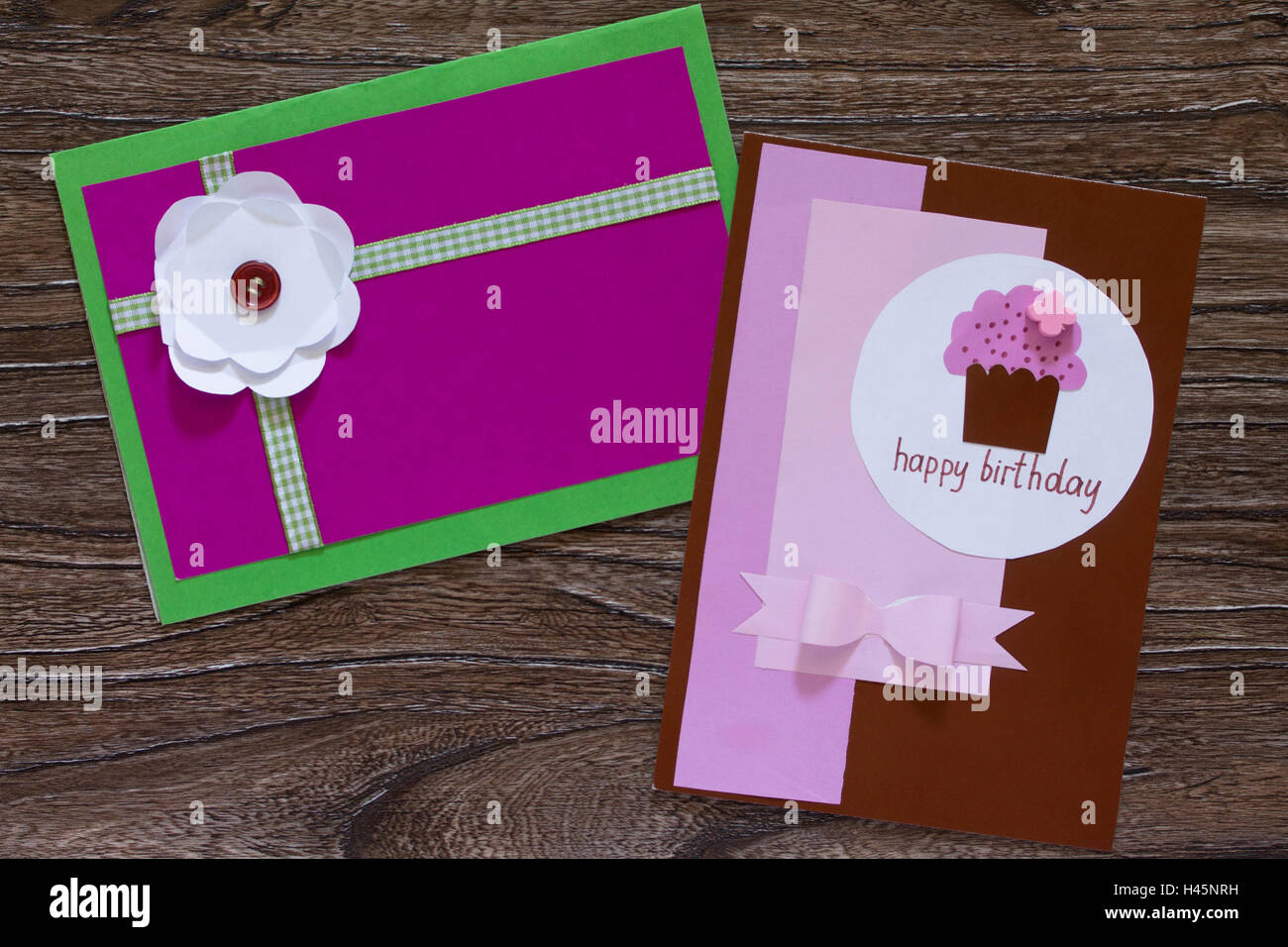 Assortment Of A Variety Greetings Card Handmade Birthday On A Wooden Table The Inscription Is That On His Birthday Children S Stock Photo Alamy