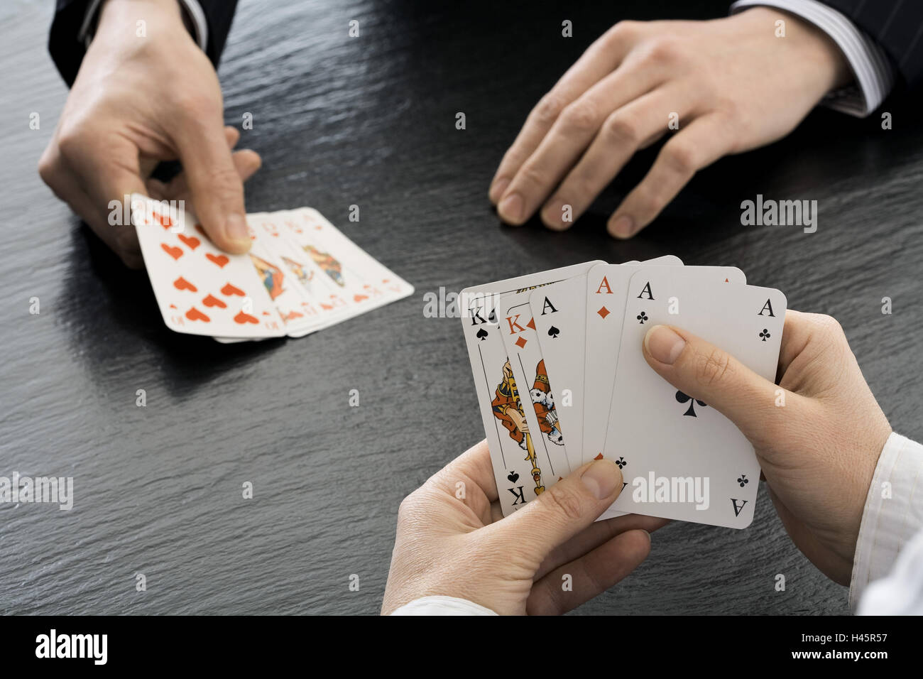 Men, card game, detail, hands, cards Stock Photo Alamy