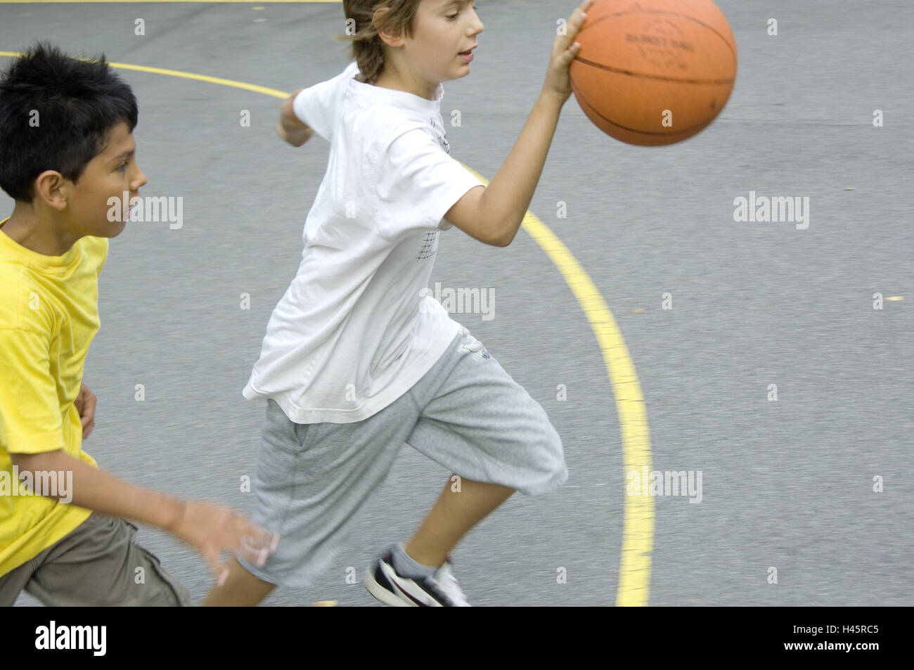 Boys, two, basketball, play, ball, match, Stock Photo