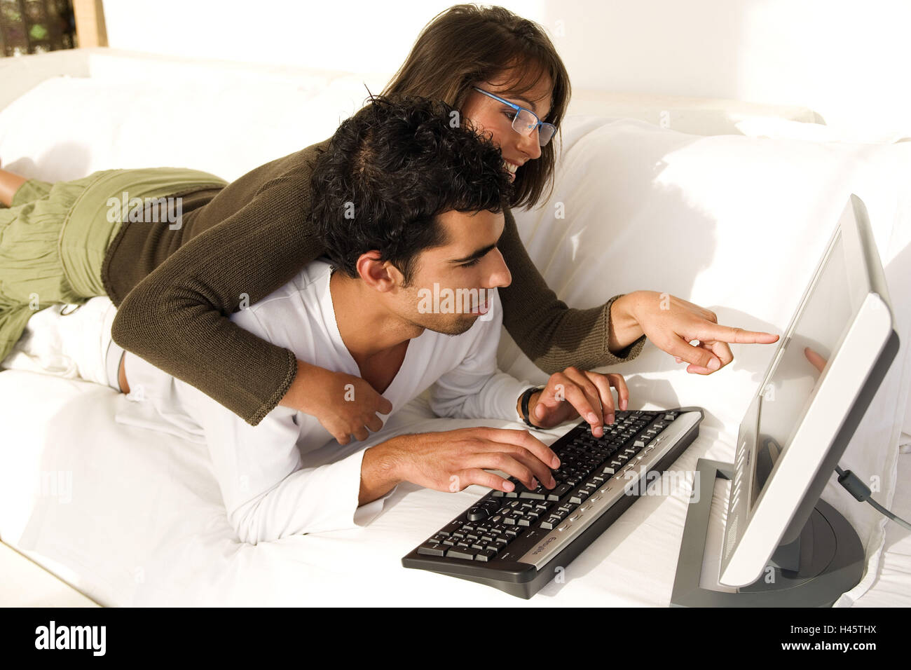 Mate, young, couch, computers, Stock Photo