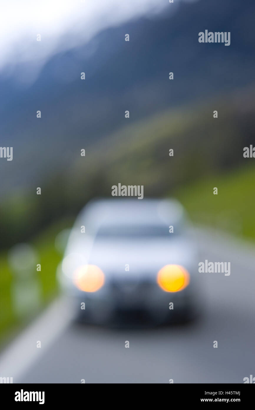 Mountain road, two-way traffic, car, blur, Stock Photo