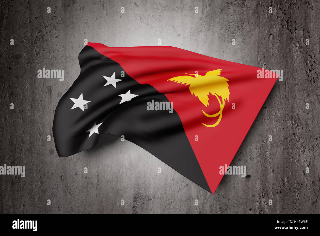 3d rendering of  Independent State of Papua New Guinea flag waving on dirty background Stock Photo